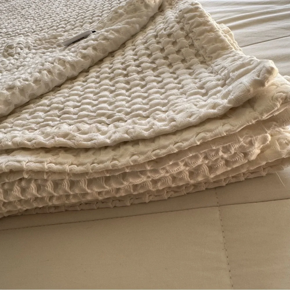 Piscatextil White 100% Cotton Bedspread Coverlet Textured Waffle King 100 X 114